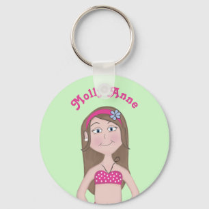 Pink Bikini, fair skin with brunette and blue eyes Key Ring
