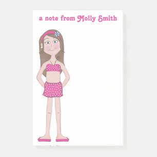 Pink Bikini, fair skin with brunette and blue eyes Post-it Notes