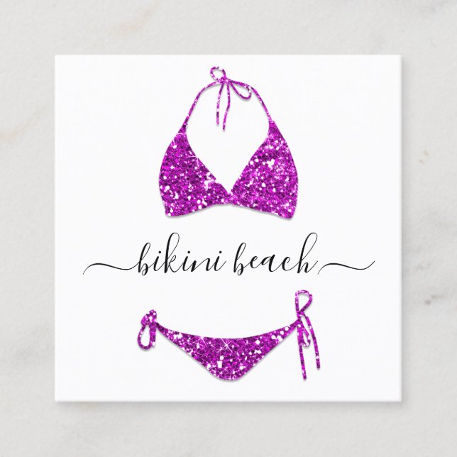 Pink Bikini Lingerie Beach Costume Underwear Shop Square Business Card (Front)
