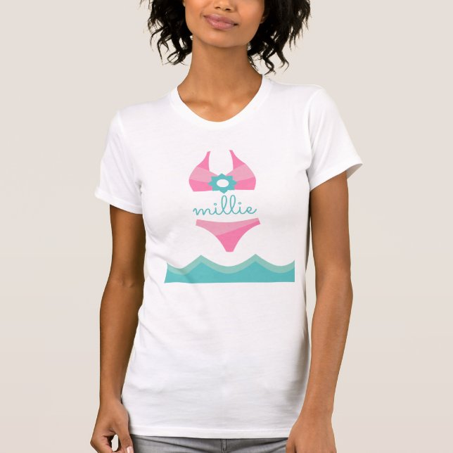 Pink Bikini Swimsuit Personalised T-Shirt (Front)