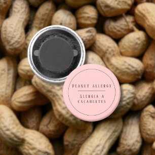 Pink Bilingual Peanut Allergy Alert Spanish Magnet