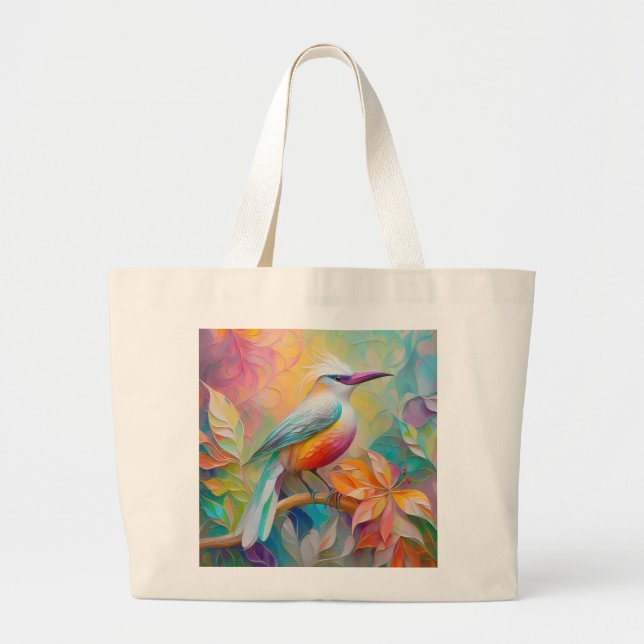 Pink Billed Red Breasted Fantasy Bird Large Tote Bag (Front)