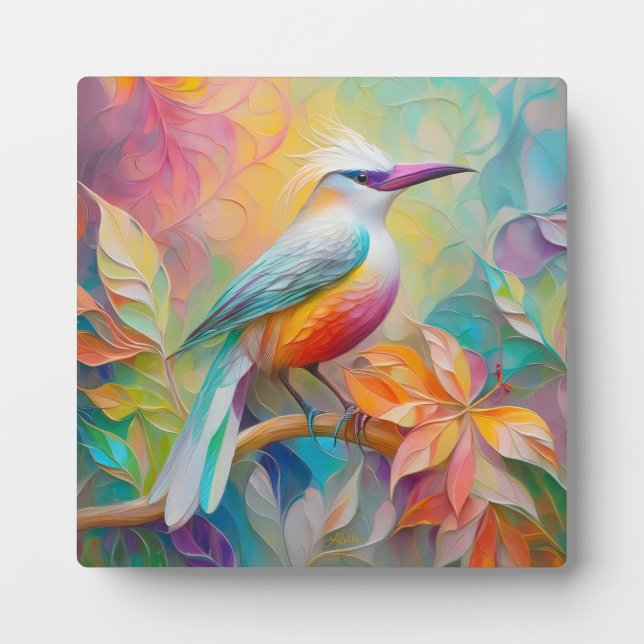 Pink Billed Red Breasted Fantasy Bird Plaque (Front)