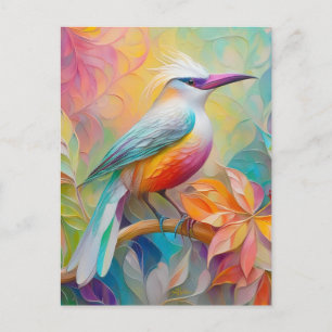 Pink Billed Red Breasted Fantasy Bird Postcard