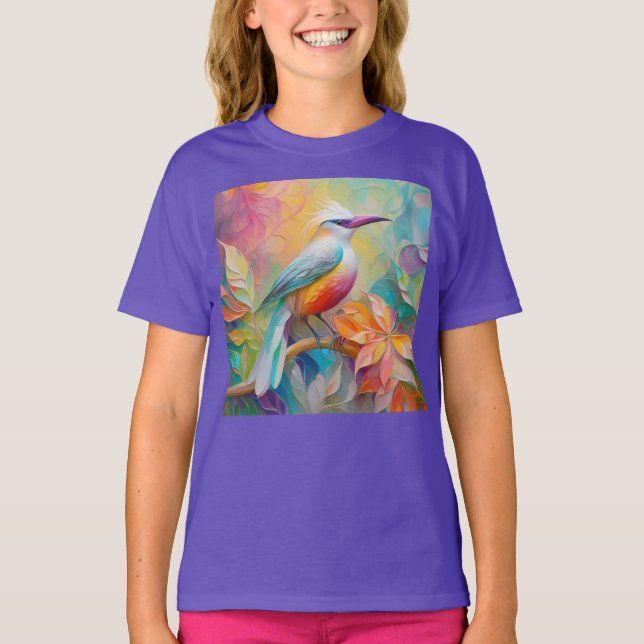 Pink Billed Red Breasted Fantasy Bird T-Shirt (Front)