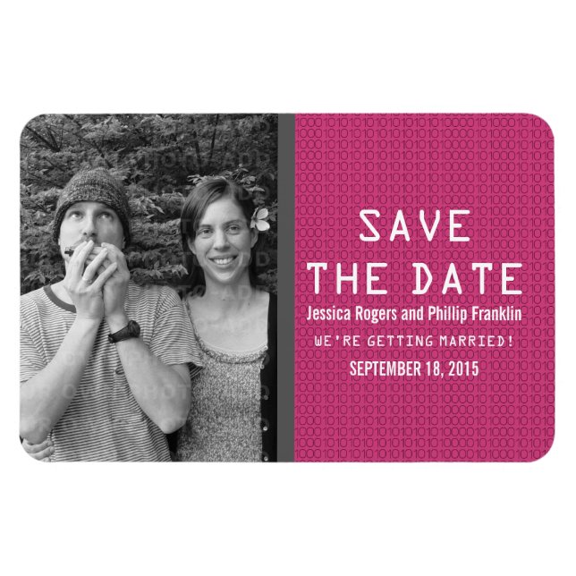 Pink Binary Code Photo Save the Date Magnet (Horizontal)
