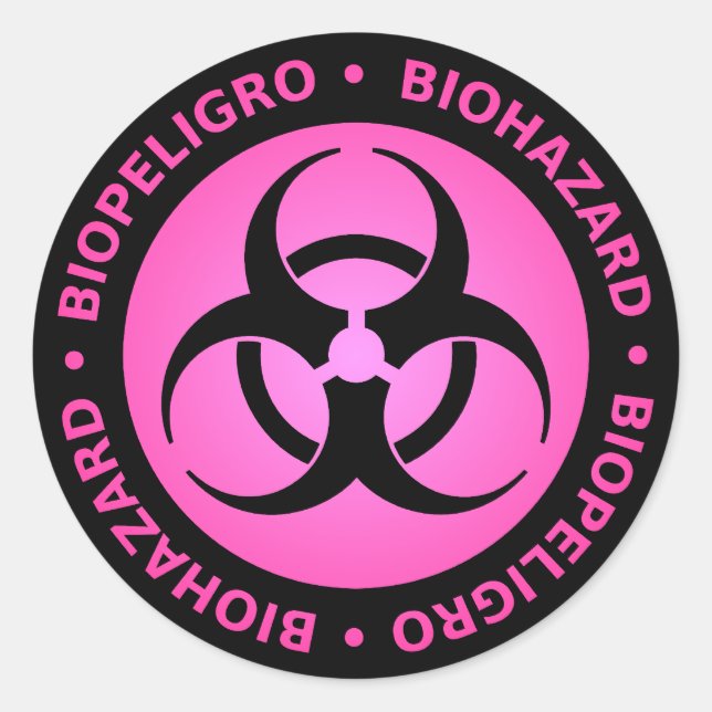 Pink Biohazard Classic Round Sticker (Front)