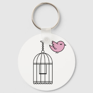 Pink Bird and Birdcage Key Ring