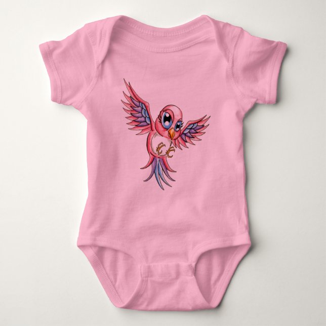 Pink Bird Baby Bodysuit (Front)