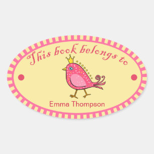 Pink Bird Book Label Stickers