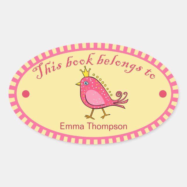 Pink Bird Book Label Stickers (Front)