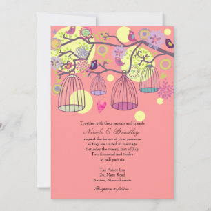 Pink Bird Cage Love Birds Wedding Invitation