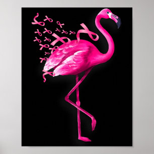 Pink bird flamingo breast cancer awareness poster
