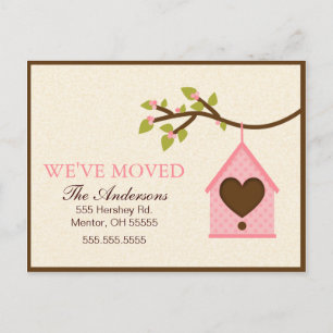 Pink Bird House Hanging Moving Announcements
