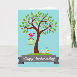 Pink Bird Mothers Day Message Card