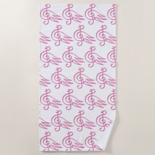 Pink bird music beach towel