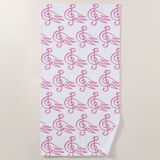 Pink bird music beach towel (Front)
