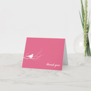 Pink bird on branch modern thank you note card