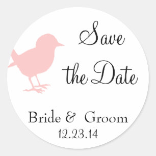 pink bird save the date stickers