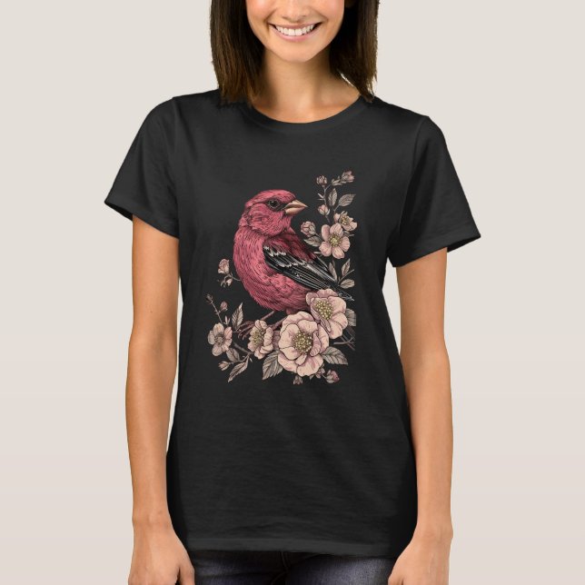 Pink bird with roses T-Shirt (Front)