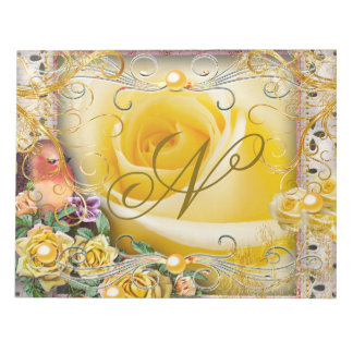 Pink Bird Yellow Rose Botanical Gold Pearl Journal Notepad