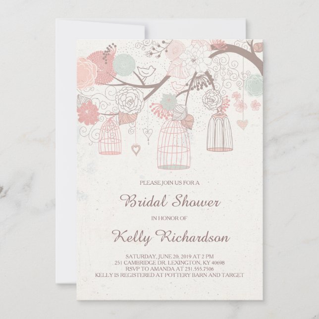Pink Birdcage Bridal Shower Invitation (Front)