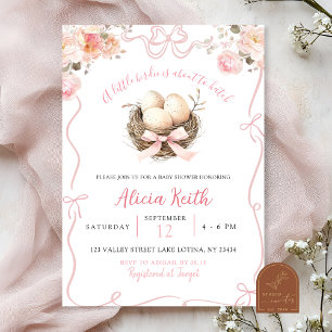 Pink Birdie Baby Shower Invitation