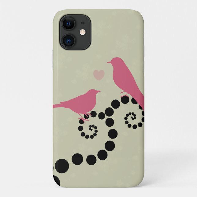 Pink Birds, Birds On Tree, Dots, Hearts, Love Case-Mate iPhone Case (Back)