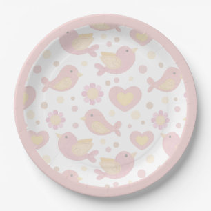 Pink Birds Nesting Party Paper Plate
