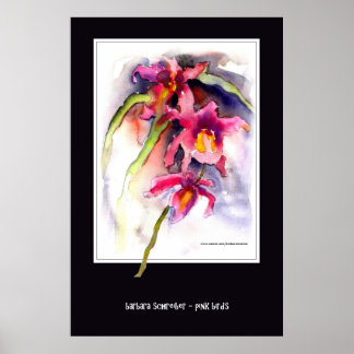 pink birds - orchids poster