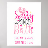 Pink Birth Stats Baby Footprint Sassy Since Birth 