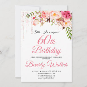 Pink Birthday 60th Surprise Floral Invitation