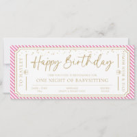 Pink Birthday Babysitting Gift Voucher Card