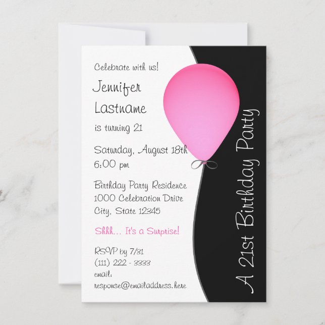 Pink Birthday Balloon Invitation (Front)