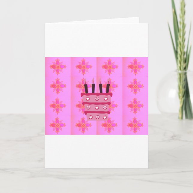 Pink Birthday Cake Art Print Card (Front)