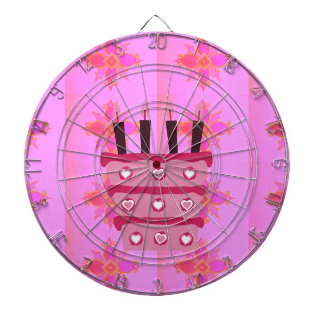 Pink Birthday Cake Art Print Dartboard (Front)