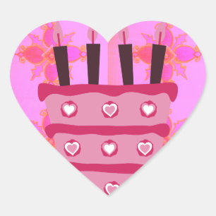 Pink Birthday Cake Art Print Heart Sticker