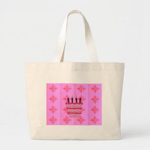 Pink Birthday Cake Art Print Large Tote Bag