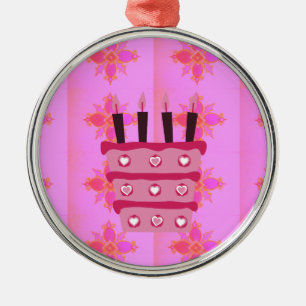 Pink Birthday Cake Art Print Metal Tree Decoration