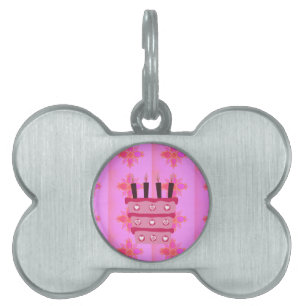 Pink Birthday Cake Art Print Pet Name Tag