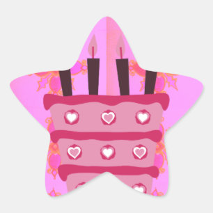 Pink Birthday Cake Art Print Star Sticker