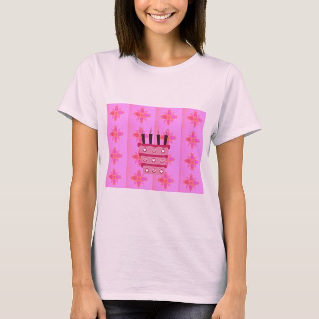 Pink Birthday Cake Art Print T-Shirt (Front)