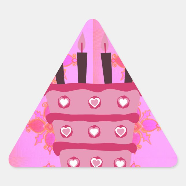 Pink Birthday Cake Art Print Triangle Sticker (Front)