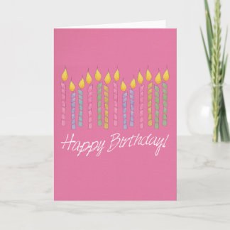 Pink Birthday Cake Candles Happy Birthday Card