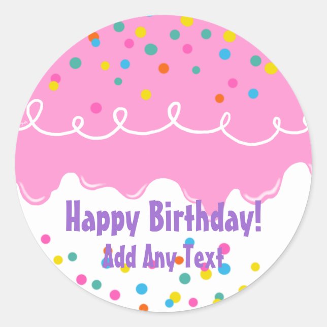 Pink Birthday Cake Frosting Classic Round Sticker (Front)