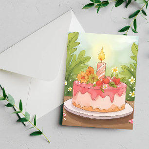 Pink Birthday Cake   Happy Birthday Card