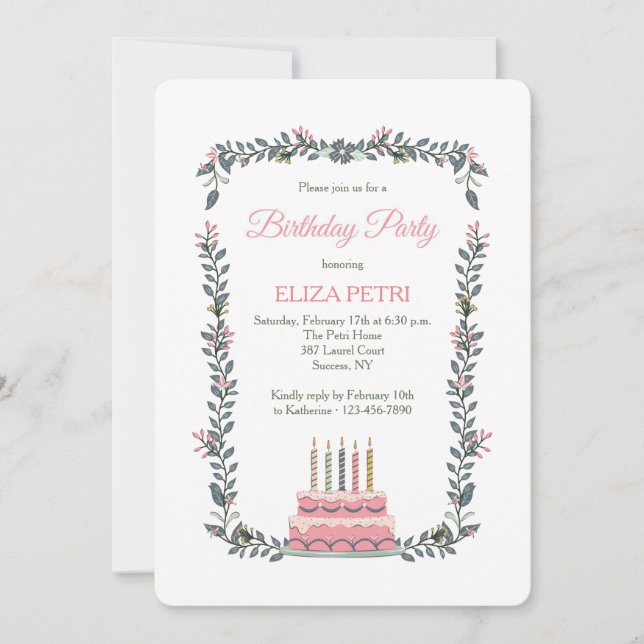 Pink Birthday Cake Invitation (Front)