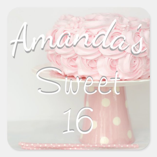Pink Birthday Cake Sweet 16 Customise Sticker (Front)