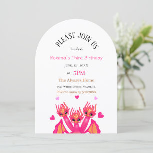 Pink Birthday Dragon them Invitation