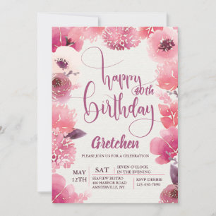 Pink Birthday Floral Invitation